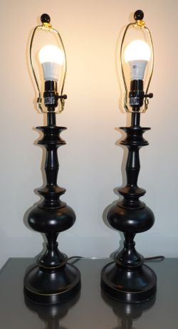 Pair of Pottery Barn Black Turned Metal Table Lamp Bases