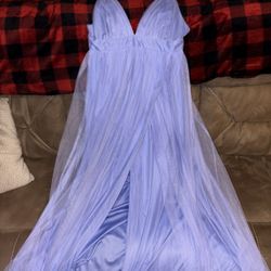 purple tule prom dress with slit from windsor