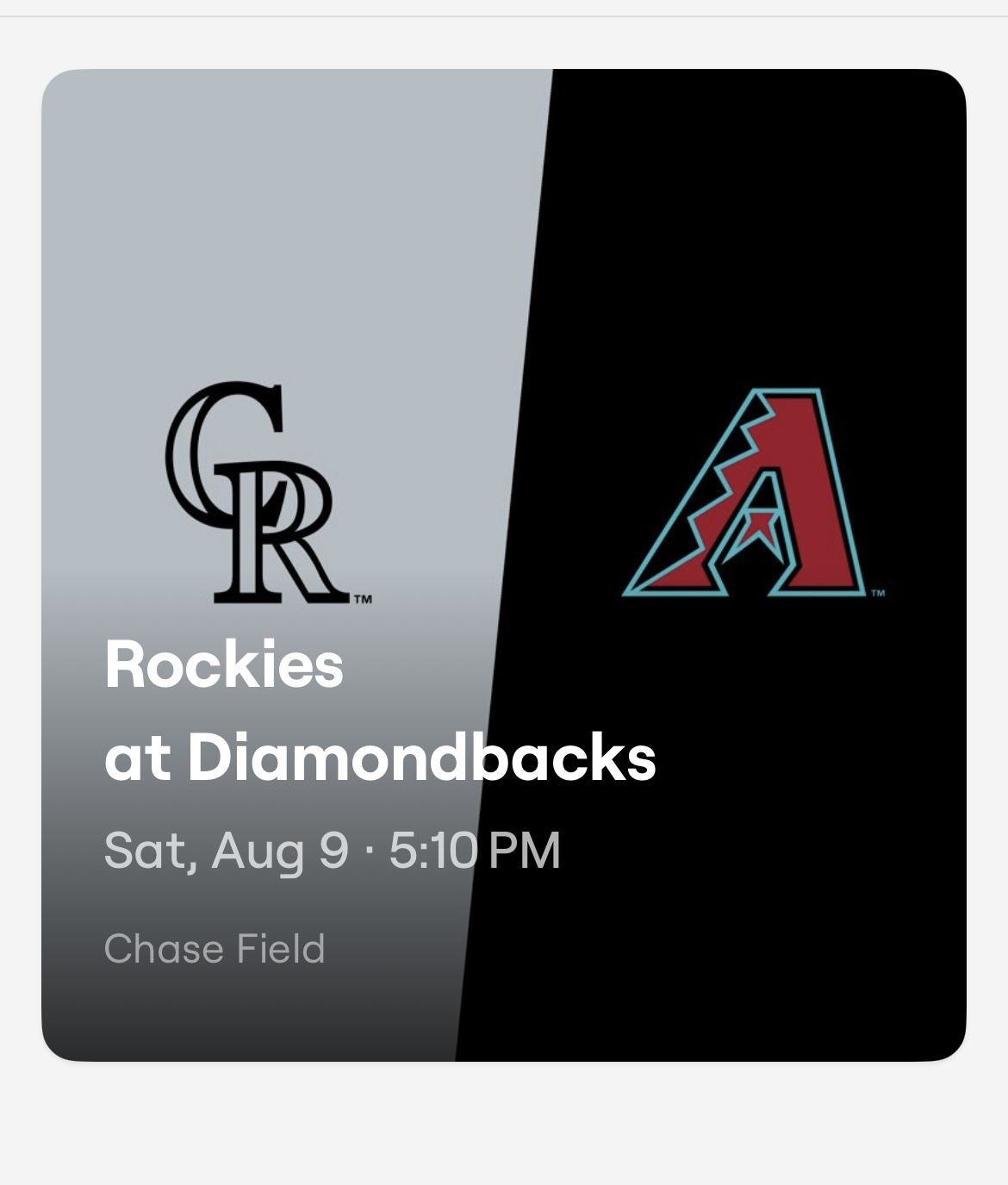 Dbacks Vs Rockies Baseball Tickets On Sat August 9