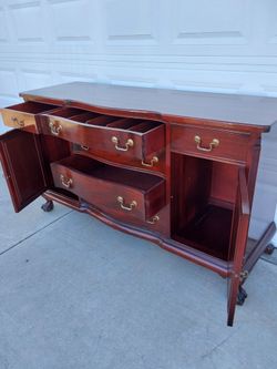 Cherry Wood Buffet Sideboard with Brass Hardware