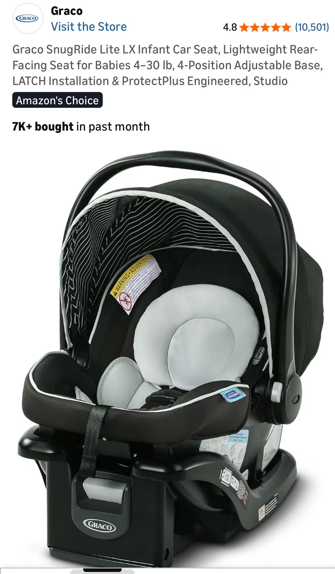 Graco SnugRide Lite LX Infant Car Seat, Lightweight Rear-Facing Seat for Babies 4–30 lb, 4-Position Adjustable Base, LATCH Installation & ProtectPlus