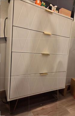 4 Drawers Chest Of Dresser Tall Storage Tower Cabinet with Metal Legs - White