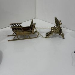 Vintage Solid Brass Sleigh and Two Reindeer