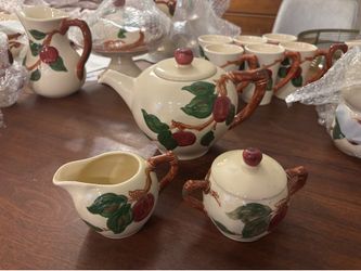 Franciscan Apple Stoneware Teapot, sugar bowl, and cream pitcher.