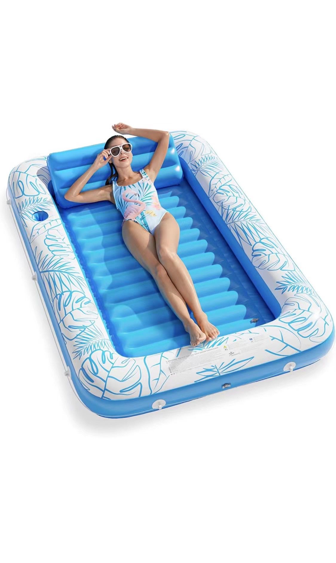 Inflatable Tanning Pool Lounger Float - 4 in 1 Sun Tan Tub Sunbathing Pool Lounge Raft Floatie Toys Water Filled Tanning Bed Mat Pad for Adult Blow Up