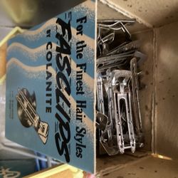 Vintage Curlers And Bobby Pins In A Tin