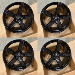 22x9.5 5x115 ET18 Gloss Black Wheels CB71.6 63.1mm Caps Fits Dodge Charger Challenger Chrysler 300