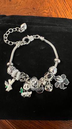 Silver Charm Bracelet with Panda Charms