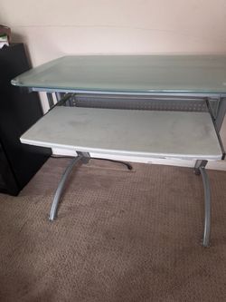 Glass Top Computer Desk with Keyboard Tray