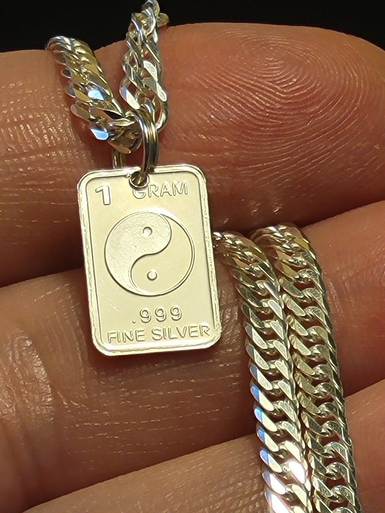 999 Fine Silver - Ying Yang - Pendant / Charm - 1.10g - 925 Sterling Silver Bail