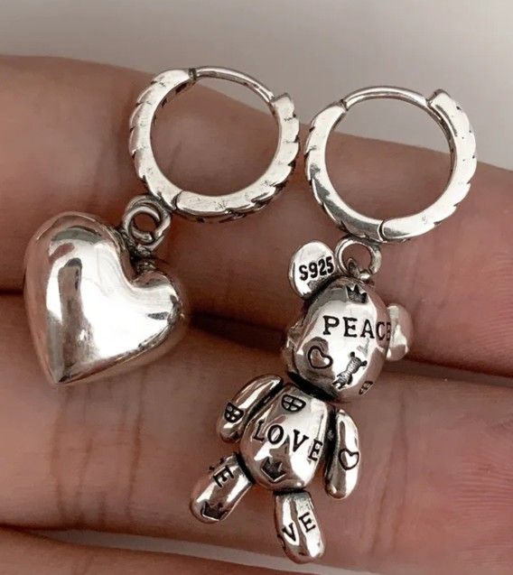 Teddy And Heart Earrings And Bracelet Set