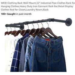 WEBI Clothing Rack Wall Mount,32" Industrial Pipe Clothes Rack for Hanging Clothes,Heavy Duty Iron Garment Rack Bar,Retail Display Clothes Rod for Clo