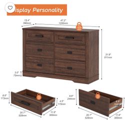 6-Drawer Wood Dresser 47-Inch Wide，$180