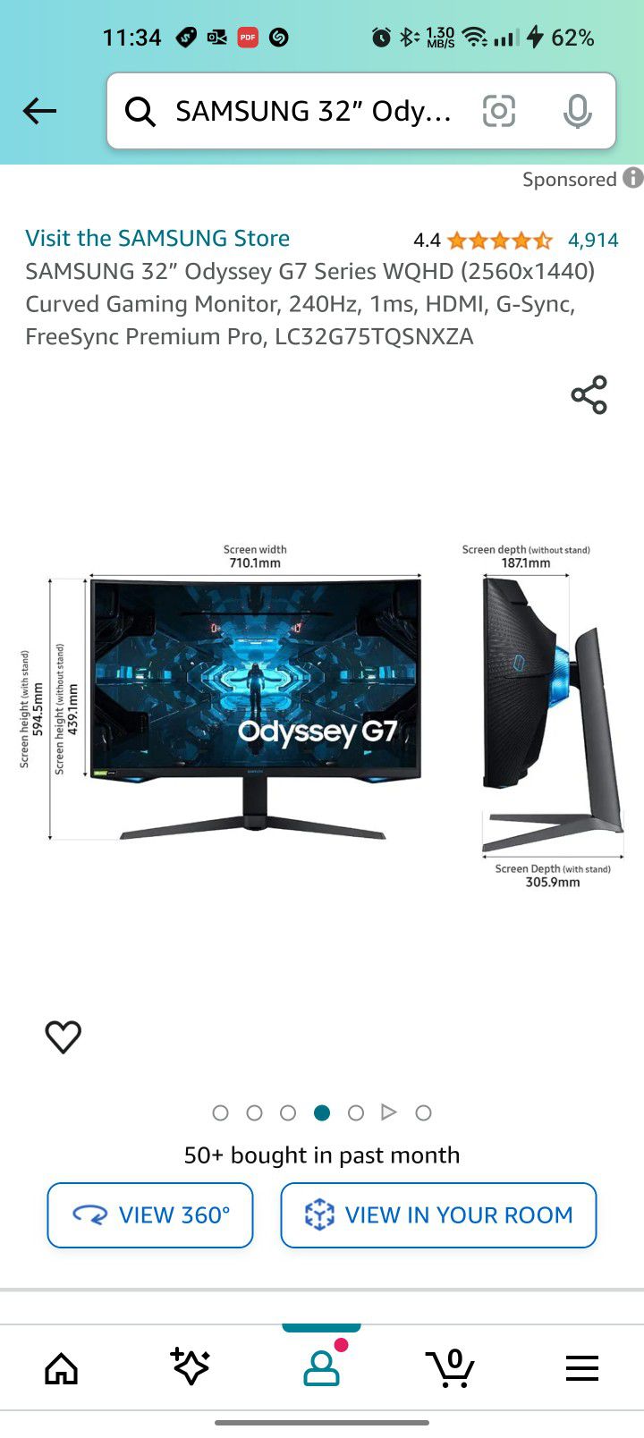 Odyssey G7 244HZ Gaming Monitor With Stand and all cables.