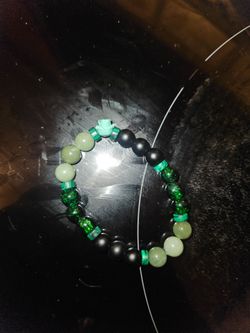 Handmade Beaded Stretch Bracelet with Rose Charm