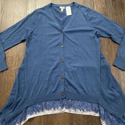 Womans Teal Sweater Cardigan Size Medium By LOGO Lori Goldstein #10