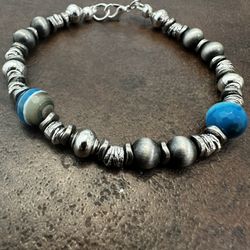 Silver and Blue Unisex Southwestern Bracelet