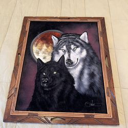 vintage black velvet wolf painting