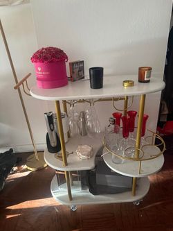 Bar Cart Faux Marble and Gold
