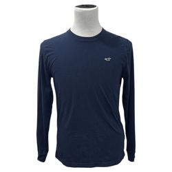 Hollister Men's Long Sleeve Tee T-Shirt Navy Blue Crew Neck Cotton Size M