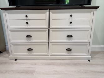 6-Drawer Double Dresser White and Dark Wood