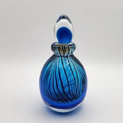 Beautiful Blue & Zebra Stripe Design Murano Glassware Perfume Bottle