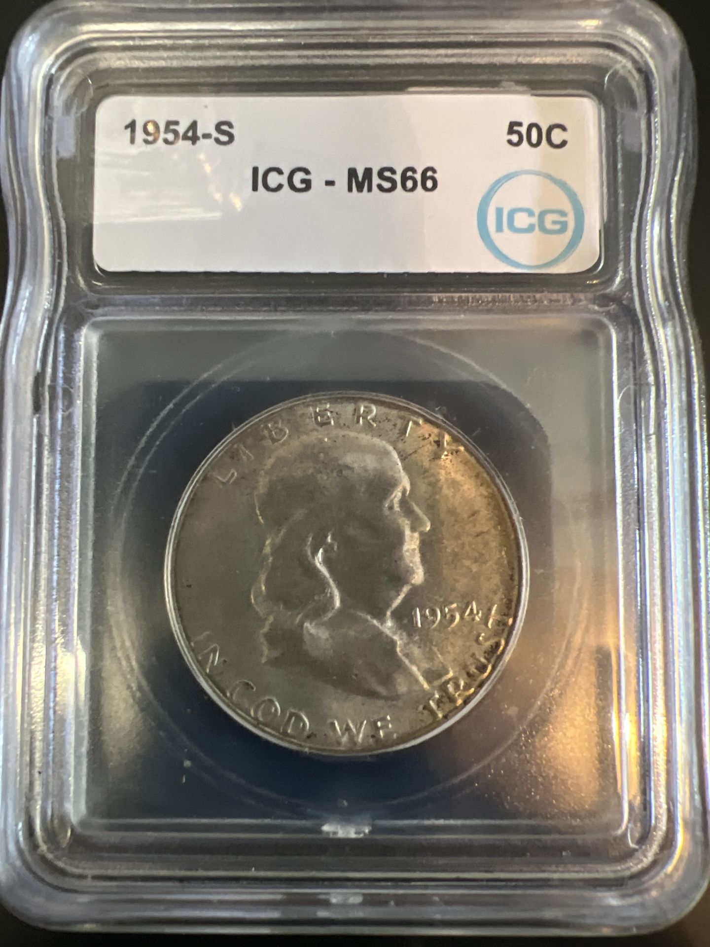 1954-S Franklin Half Dollar graded ICG MS66: