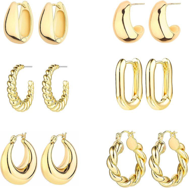 14K Real Solid Gold Jewelry Set Earrings Multi Pack Lightweight Women
