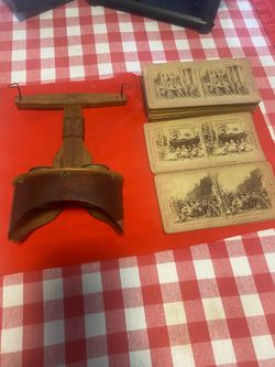 Antique Wooden Stereoscope “The Stereo-Graphoscope" with 28 Stereoview Cards