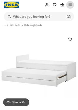 SLÄKT Bed frame w/pull-out bed + storage, white, Twin