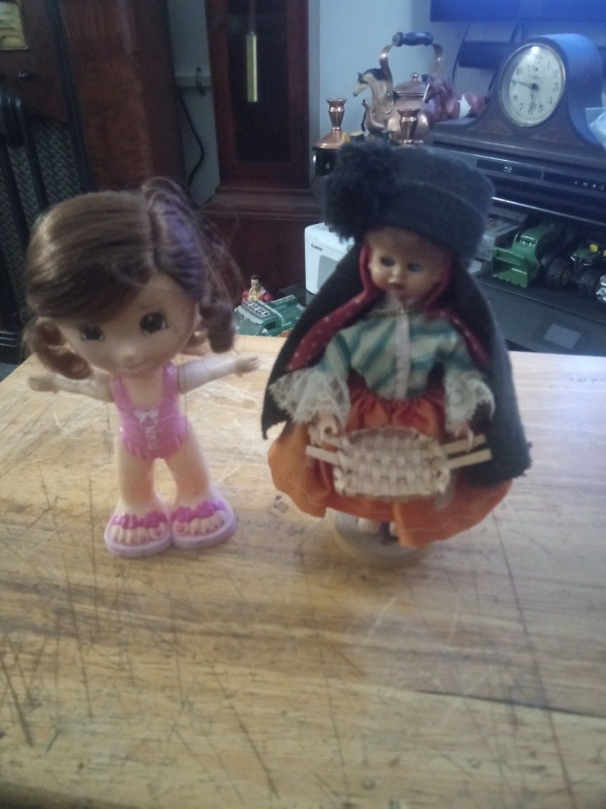 Two Vintage Dolls, 7.5" Tall.