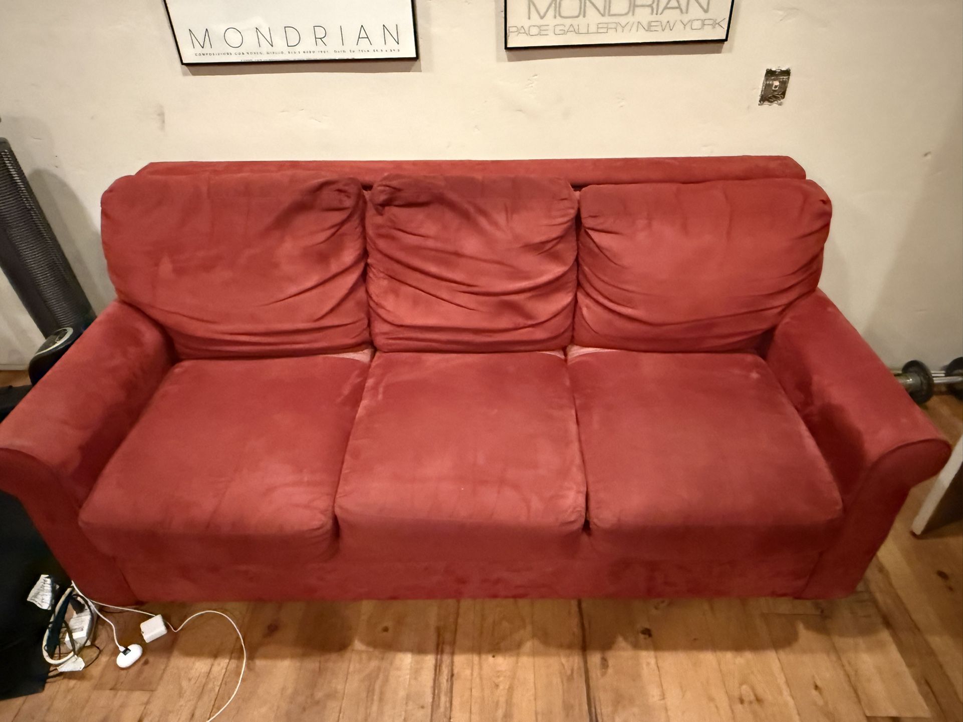 Red Suede Couch with Pull out bed