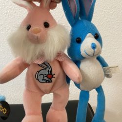 Vintage Easter Bunny Plushies And Flamingo 