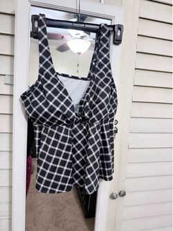 Black/ White Tankini Top- L