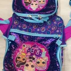 LOL Reversible Sequins Backpack With Matching Lunch Bag 