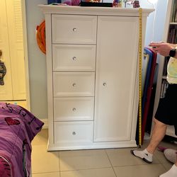 White Solid Wood Armoire Closet 5 Drawer Chest