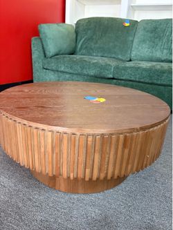 Eleanor Modern 31.49 in. Natural Ash Round Drum MDF Top Coffee Table with Storage $99   Brand new and already assembled   Sweet Home Furniture Address