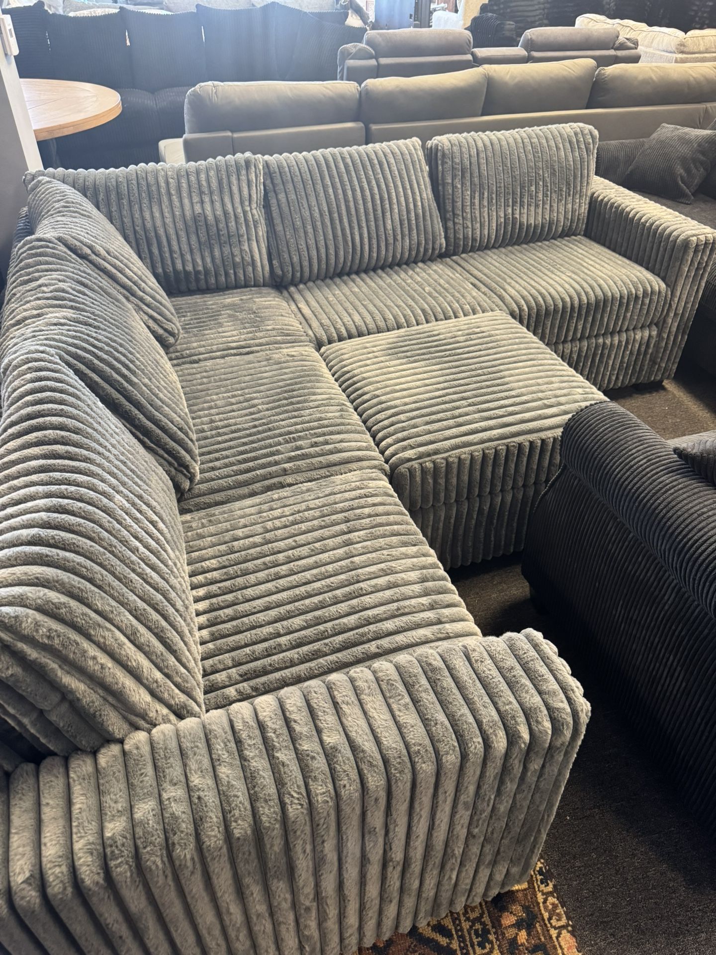 New Gray Plush Corduroy Sectional Set — Ready For Delivery 🚚