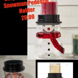 Bath and Body Works Snowman Glass Pedestal Candle Holder NEW 