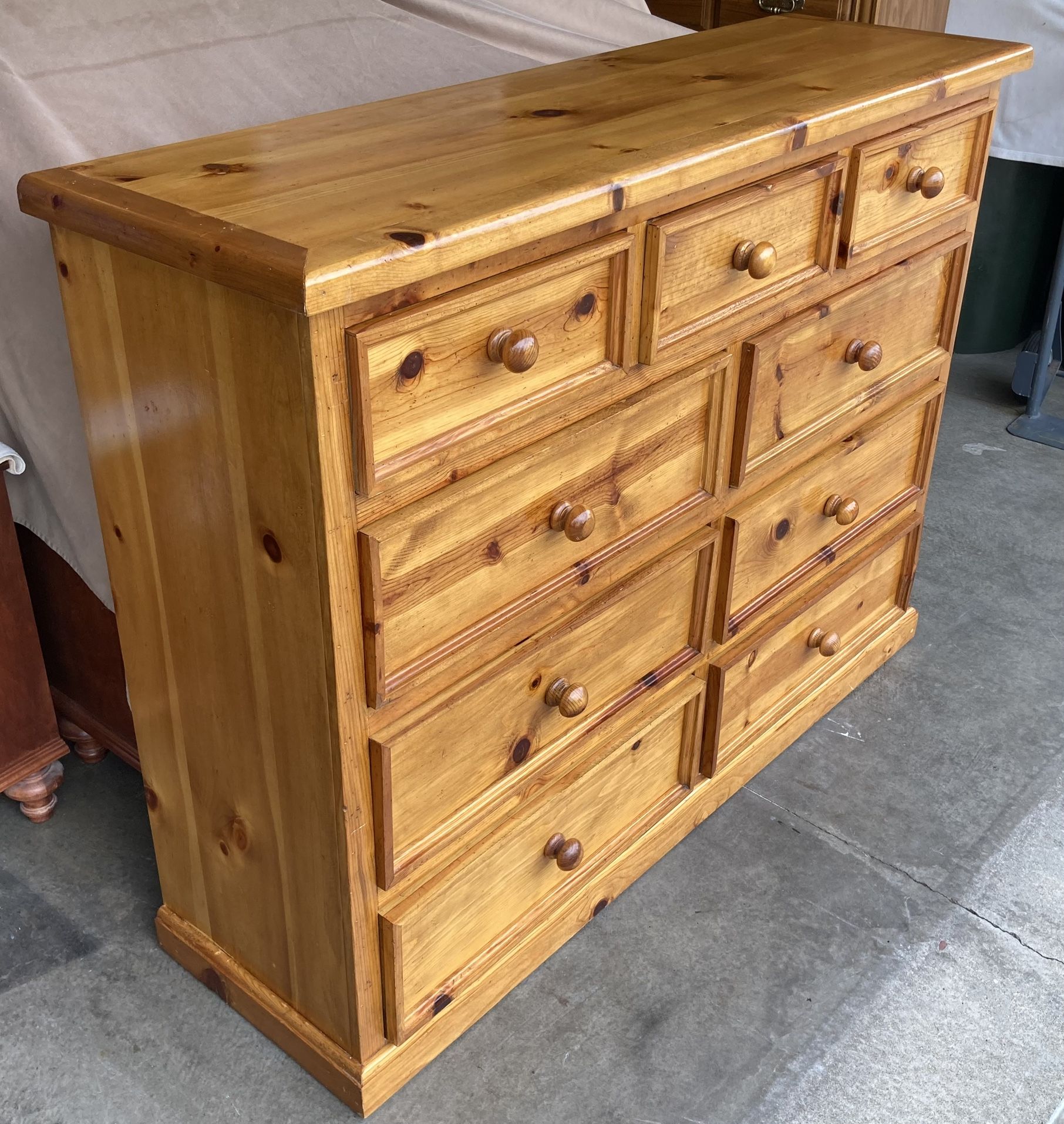 Solid Knotty Pine 9 Drawer Dresser Chest of Drawers