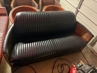 Black Leather Aviator Style Loveseat Sofa