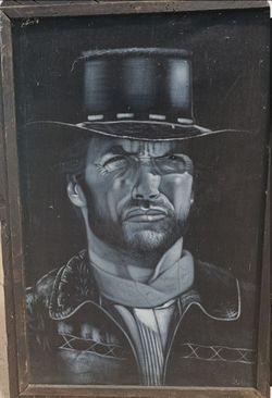 Clint Eastwood badass cowboy legend black velvet  hand painted signed art