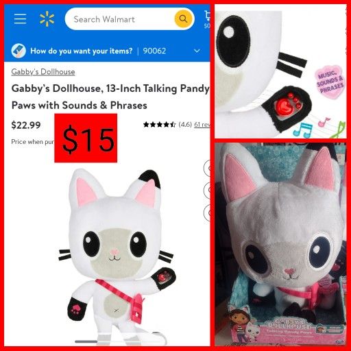 Gabby’s Dollhouse, 13-Inch Talking Pandy Paws with Sounds & Phrases ***Multiple Available***