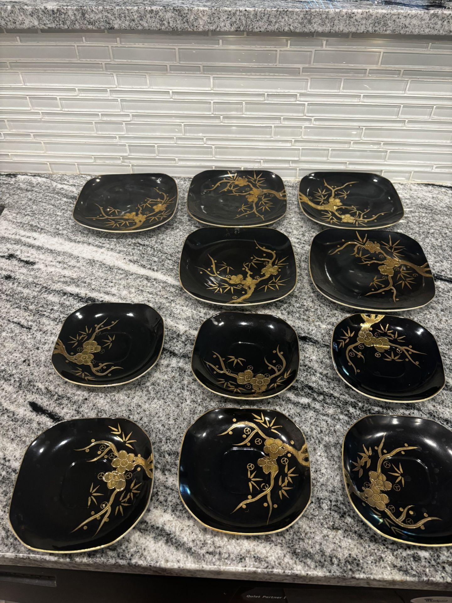 Black Gold Hand Painted Tea And Dessert Plates