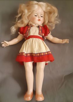 Vintage Doll with Original Outfits, Stand and Trunk