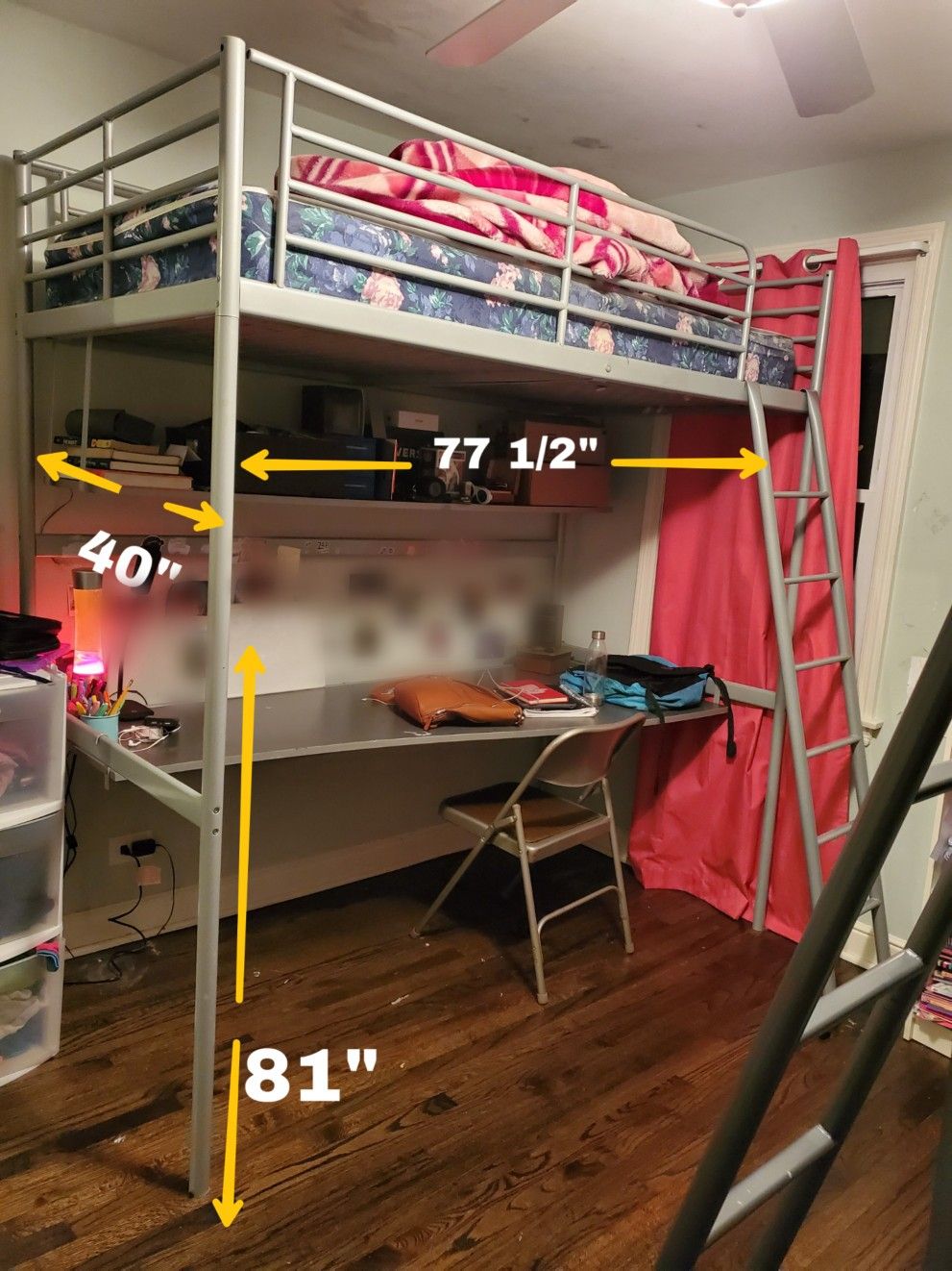 Ikea loft bed with desk and shelf (read ad)