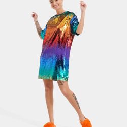 UGG ZOEY SEQUIN TEE DRESS PRIDE with multi-coloured sequin Size XXS 
