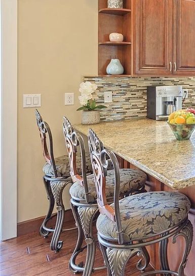 Elegant Swivel Bar Stools – Upholstered with Backs – Set of 3