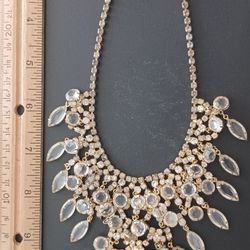 Designer Rhinestone Necklace Gold Tone Jewelry