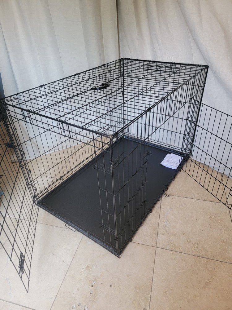 Brand New In Box! 48"xxxl Dog Crate , 2 Doors Folding Dog Cage With Bottom Plastic Tray, Easy Pop Up Assembly, Option Of Puppy Training Divider  Jaula